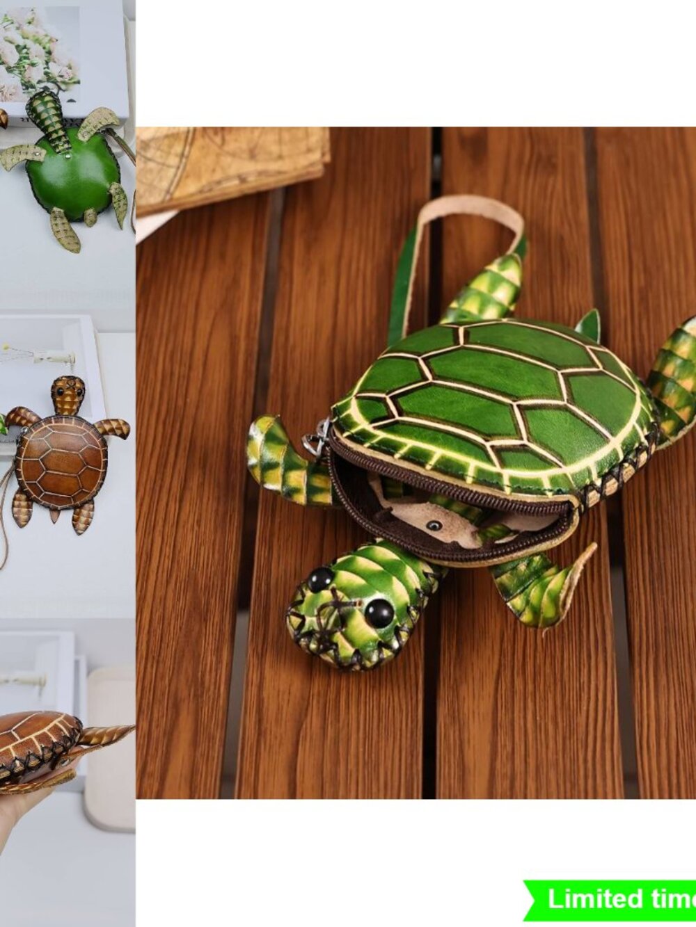 Genuine Leather Creative Turtle Mini Purse Handmade Cowhide Short Wallet Small